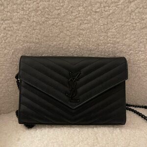 Yves Saint Laurent Black Cassandre chain crossbody